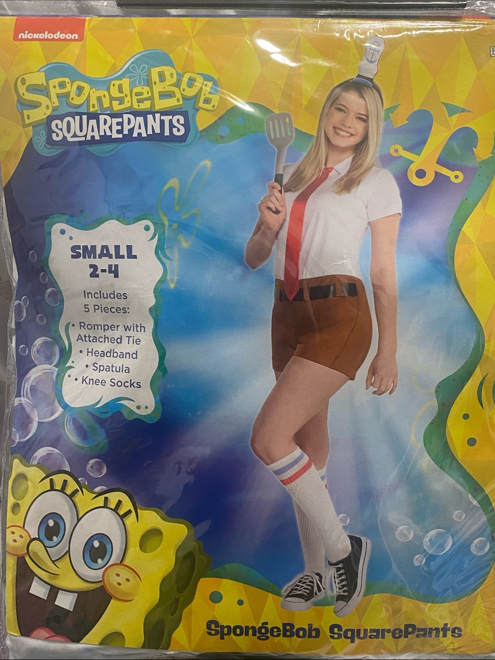 Nickelodeon SpongeBob SquarePants Adult Women Costume Small 2-4 Romper 5 Piece